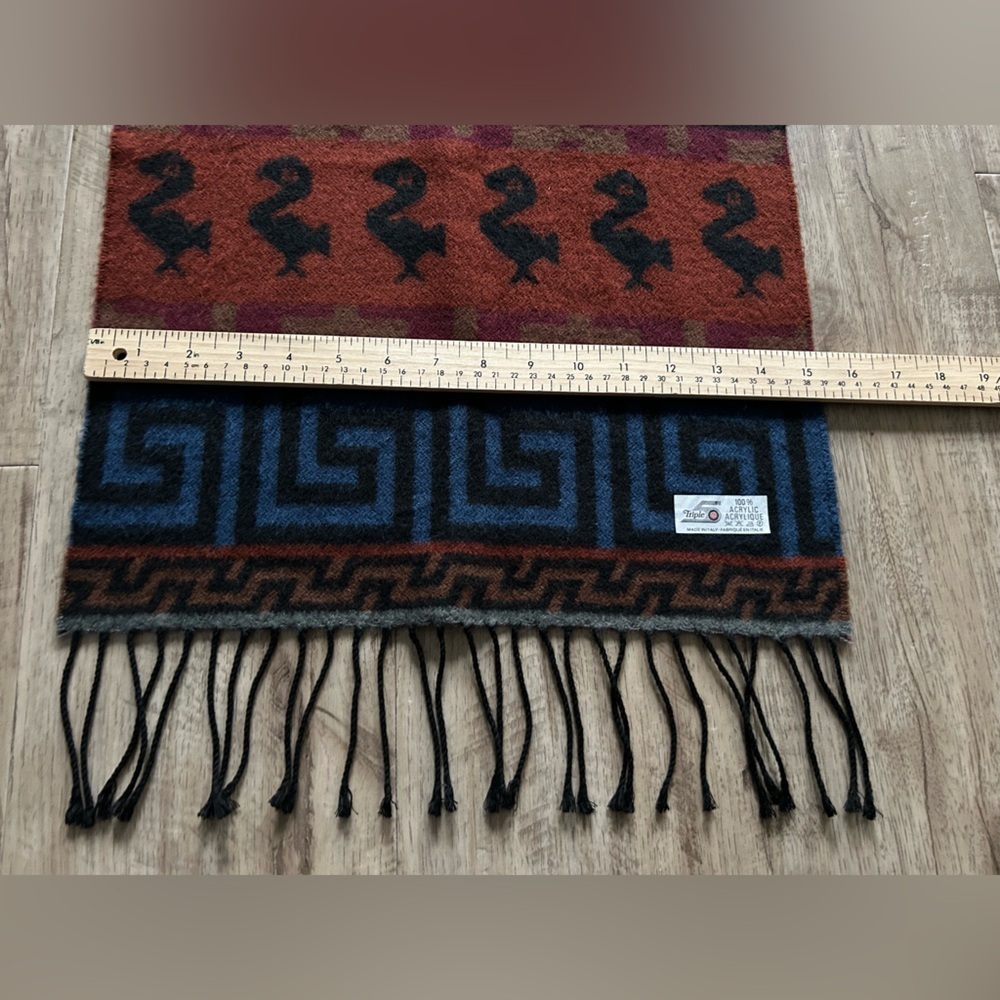 Aztec made in Italy Geometric Patterned Scarf in Brown and Blue winter warm - Picture 4 of 8